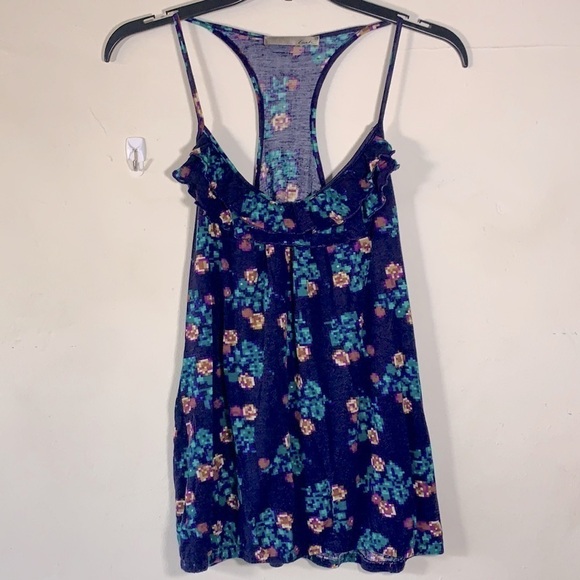 Lush Tops - Lush Racer Back Tank With Ruffle, Blue Green Purple, Size Small